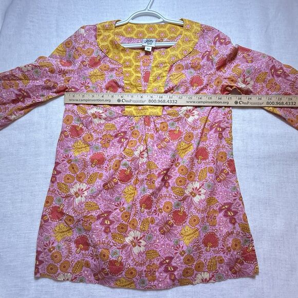 Ivy Jane Floral Tunic Womens Size XS Pink Orange Boho 3/4 Sleeves - Picture 4 of 5
